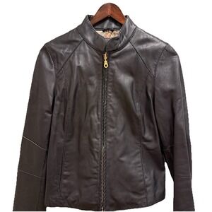 Vintage Wilsons Leather scuba jacket , Black, braided front zipper Sz M.